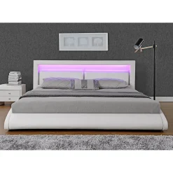 Lit en simili Blanc avec LED intégrées - 160x200cm - BRIXTON