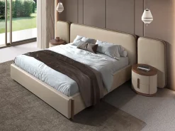 Lit en simili cuir couleur vison