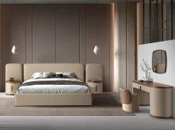 Lit en simili cuir couleur vison