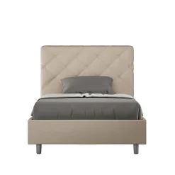 Lit en simili cuir gris tourterelle Priya avec sommier tapissé 120x190