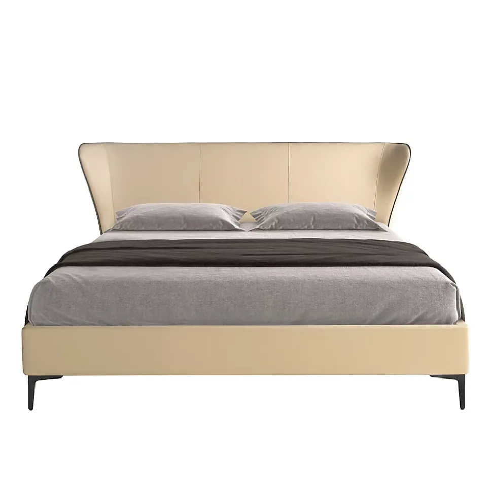 Lit en similicuir crème moderne avec sommier multi-lits