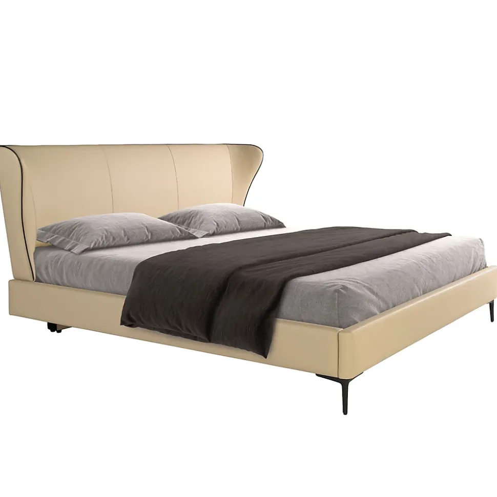 Lit en similicuir crème moderne avec sommier multi-lits