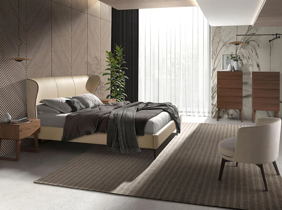 Lit en similicuir crème moderne avec sommier multi-lits