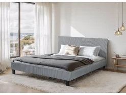 Lit en Velours Cotelé "Ambre" 140 x 190 Gris