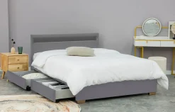 Lit en velours gris avec rangements et LED intégrées 160x200 cm - ENFIELD