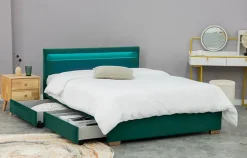 Lit en velours vert avec rangements et LED intégrées 140x190 cm - ENFIELD