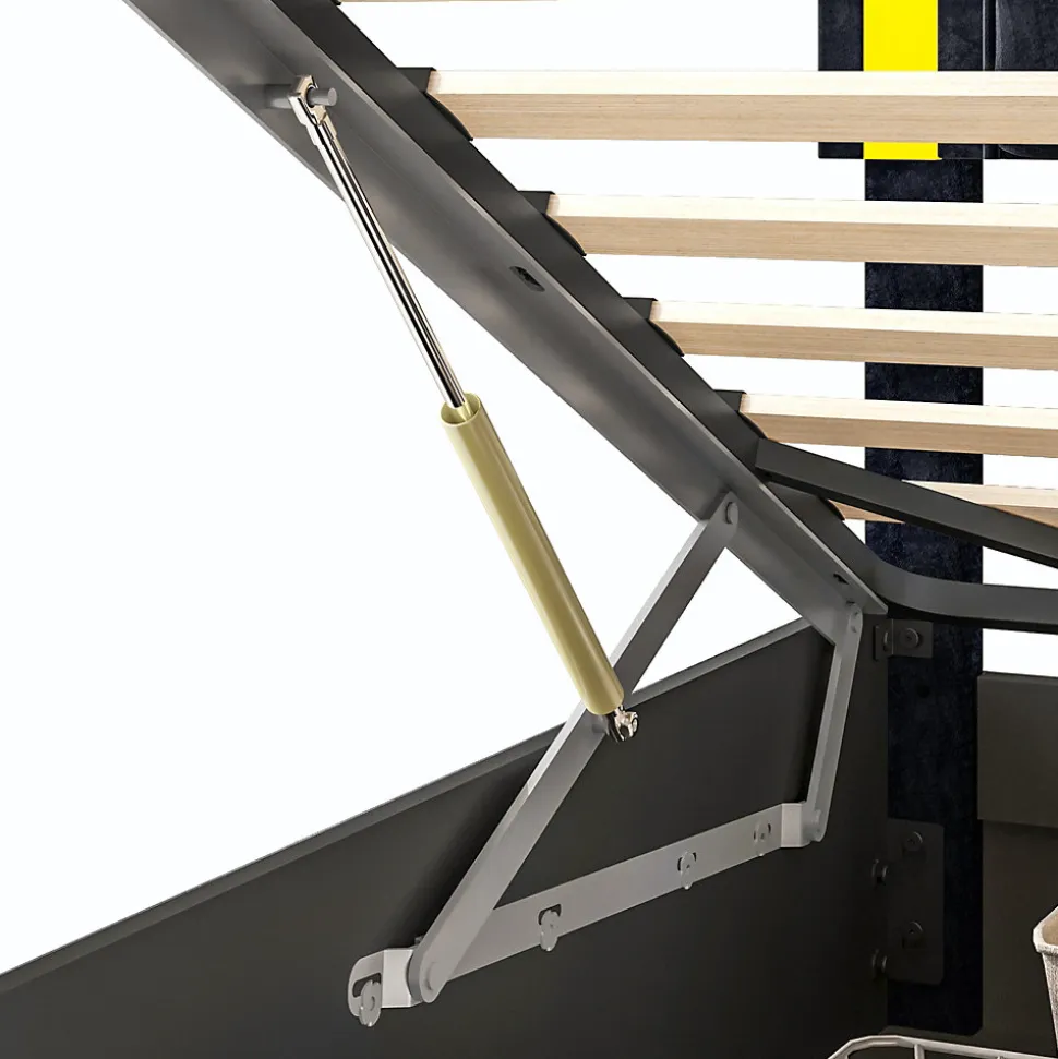 Lit en velours 140x200 cm avec rangements - Avec LED et sommier à lattes - Lit double avec rangements - Beige