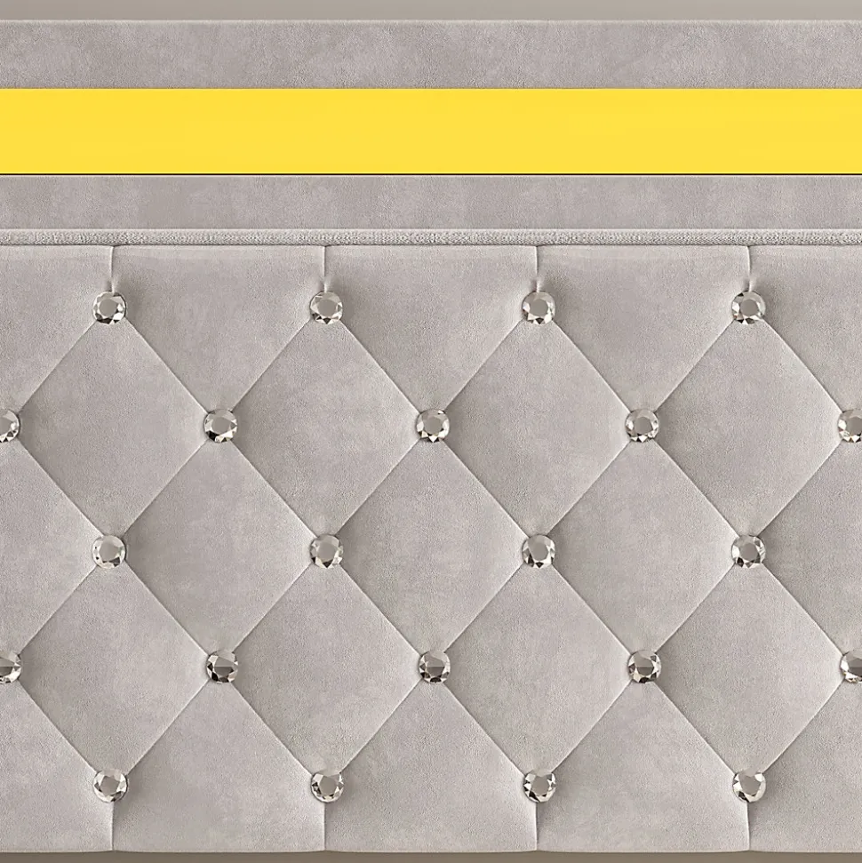 Lit en velours 140x200 cm avec rangements - Avec LED et sommier à lattes - Lit double avec rangements - Beige