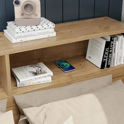 Lit enfant 140 x 200 cm - avec 1 tiroir - avec bibliothèque et rangement - sommier à lattes - naturel (matelas non inclus)