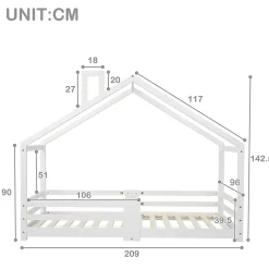 Lit enfant 90 x 200 cm - Lit Cabane avec Cheminée Antichute - Bois de Pin - Sans Matelas - Blanc
