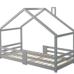 Lit enfant 90 x 200 cm - Lit Cabane avec Cheminée Antichute - Bois de Pin - Sans Matelas - Gris
