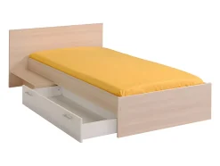 Lit enfant 90 x 190 cm avec 1 tiroir - Coloris : Naturel et blanc - IPLIA