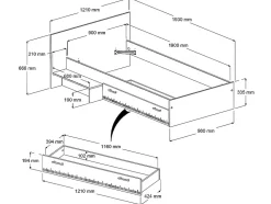 Lit enfant 90 x 190 cm avec 1 tiroir - Coloris : Naturel et blanc - IPLIA