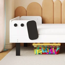 Lit enfant 90 x 200 cm, en forme de chiots, cadre de lit en bois massif, avec sommier à lattes, sans matelas, Blanc