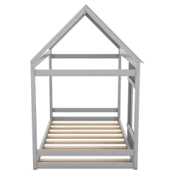 Lit enfant 90 x 200 cm en forme de maison, gris foncé et gris clair Blackcolors