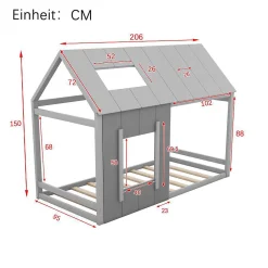 Lit enfant 90 x 200 cm en forme de maison, gris foncé et gris clair Blackcolors