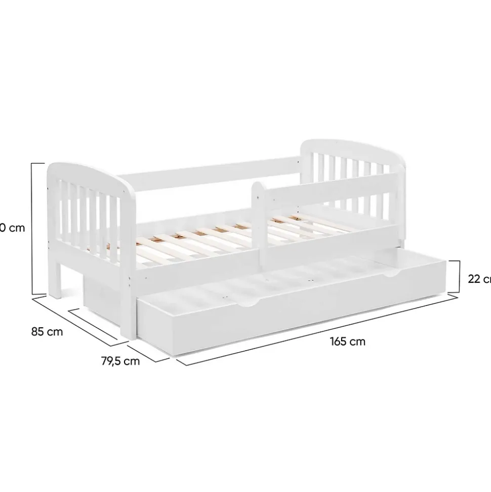 Lit enfant 80 x 160 cm LILIA 1 tiroir de rangement avec sommier et barrières