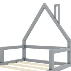 Lit enfant 90 x 200 cm, lit plat en forme de maison, pin gris, Blackcolors