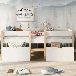 Lit enfant 90 x 200 cm, tiroirs, pin massif, blanc Blackcolors