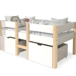 Lit enfant 90 x 200 cm, tiroirs, pin massif, blanc Blackcolors