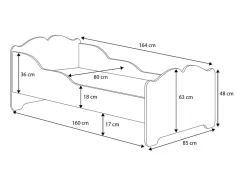 Lit enfant ALMENA avec tiroir matelas et cadre inclus - Princesse et lune - 160 cm x 80 cm