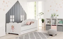 Lit enfant ALMENA avec tiroir matelas et cadre inclus - Fée rose - 140 cm x 70 cm