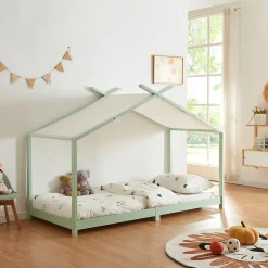 Lit enfant Brome bois de pin 90 x 200 cm vert menthe blanc en.casa