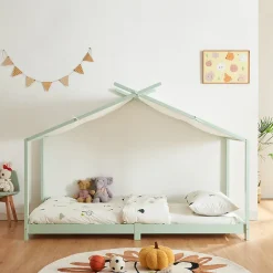 Lit enfant Brome bois de pin 90 x 200 cm vert menthe blanc en.casa