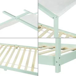 Lit enfant Brome bois de pin 90 x 200 cm vert menthe blanc en.casa