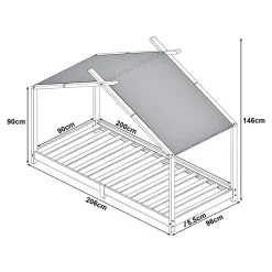 Lit enfant Brome bois de pin 90 x 200 cm naturel beige en.casa