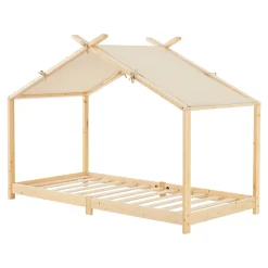 Lit enfant Brome bois de pin 90 x 200 cm naturel beige en.casa