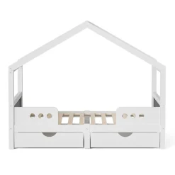 Lit enfant cabane 90x200 cm en bois - Lit simple stable pour chambre junior - Sans matelas - Design classique - Blanc