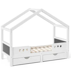 Lit enfant cabane 90x200 cm en bois - Lit simple stable pour chambre junior - Sans matelas - Design classique - Blanc