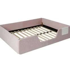 Lit enfant capitonné 140x190 cm - avec barrières de sécurité amovibles - avec sac de rangement - rose (matelas non inclus)