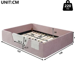 Lit enfant capitonné 140x190 cm - avec barrières de sécurité amovibles - avec sac de rangement - rose (matelas non inclus)