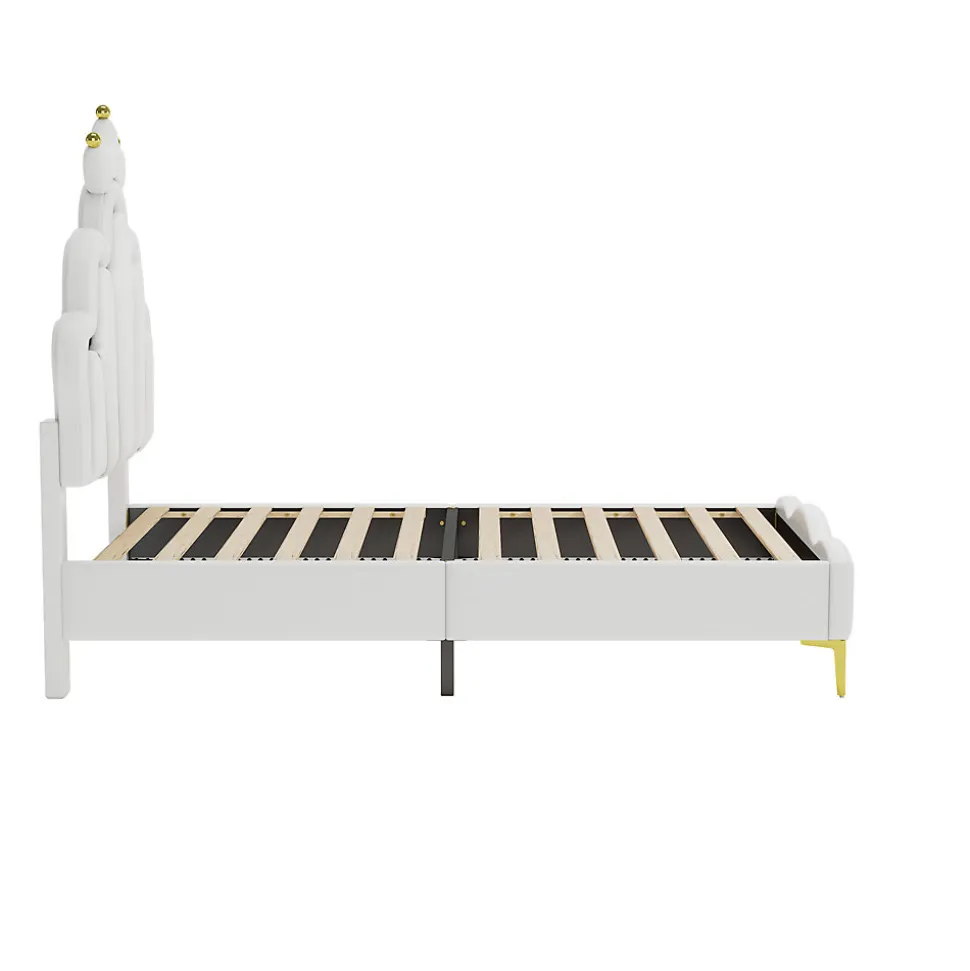 Lit enfant capitonné 90x200cm en PU, lit simple avec éclairage LED tête et pied de lit, chargeur EU inclus, Blanc