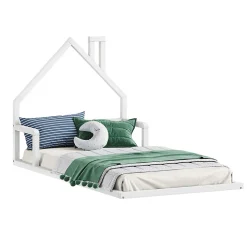 Lit enfant ELOA type Montessori, couchage 90x200 cm, en pin massif lasuré blanc