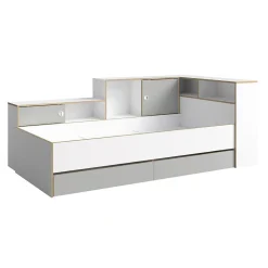 Lit enfant ELYO 90x200 cm Avec tiroirs, niches et étagères Gris, blanc & chene clair