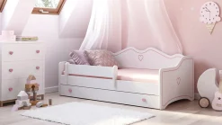 Lit enfant EMY 160x80cm avec tiroir - rose - Avec Matelas - coeur