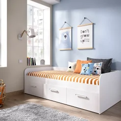 Lit enfant gigogne 90 x 190 cm en mélamine coloris blanc avec 3 tiroirs - Longueur 194.3 x Profondeur 97 x Hauteur 60 cm