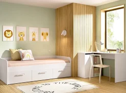 Lit enfant gigogne 90 x 190 cm en mélamine coloris blanc avec 3 tiroirs - Longueur 194.3 x Profondeur 97 x Hauteur 60 cm