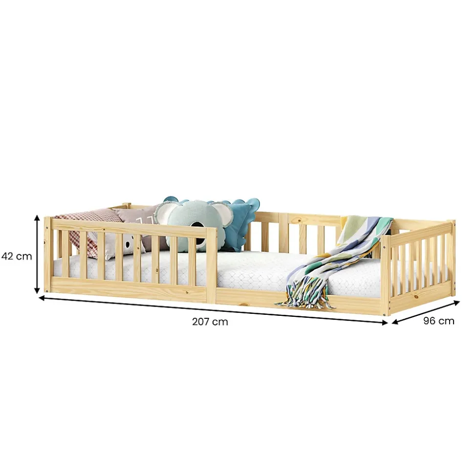 Lit enfant GUSTAVO type Montessori, couchage 90x200 cm, en pin massif naturel