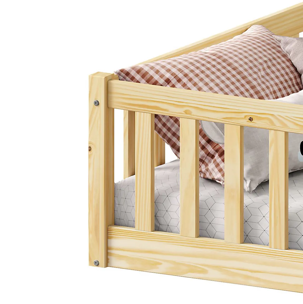 Lit enfant GUSTAVO type Montessori, couchage 90x190 cm, en pin massif naturel