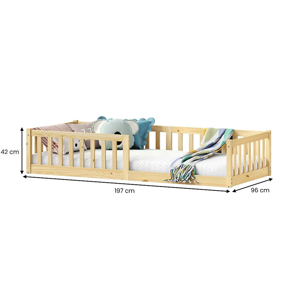 Lit enfant GUSTAVO type Montessori, couchage 90x190 cm, en pin massif naturel