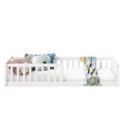 Lit enfant GUSTAVO type Montessori, couchage 90x190 cm, en pin massif lasuré blanc