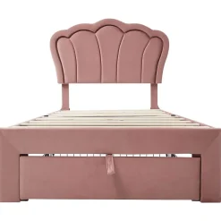 Lit enfant LED 90X200cm Tiroirs Contrôle par application mobile Rose Blackcolors