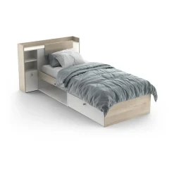 Lit enfant LIFE 1 personne - 90X190/200 - Rangements - Décor Chene et blanc - DEMEYERE - Fabriqué en France
