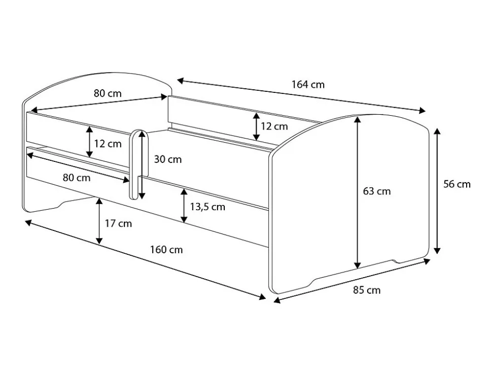 Lit enfant LOU avec tiroir balustrade et matelas inclus - Fée rose - 160 cm x 80 cm