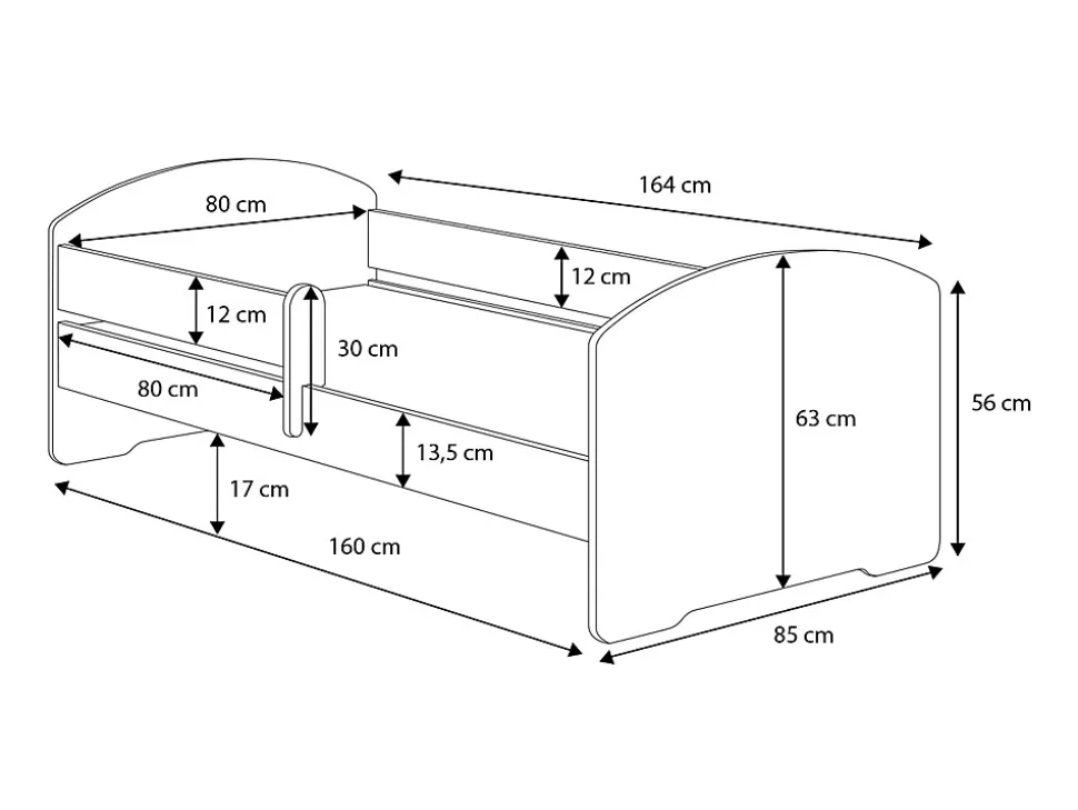 Lit enfant LOU avec tiroir balustrade et matelas inclus - Pelleteuse - 160 cm x 80 cm