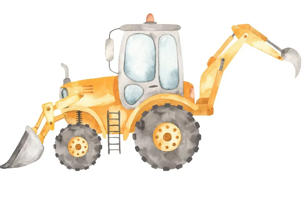 Lit enfant LUK avec tiroir et barreau 140x70 Yellow excavator